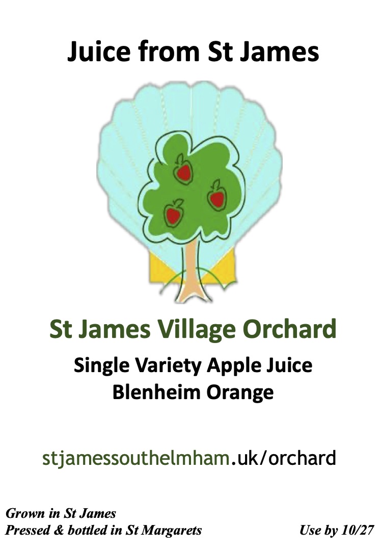 St James Village Orchard Apple Juice is available again!: For the first time since before Covid, we have made a pressing of juice from single apple varieties grown in our Village Orchard and this is available via the village WhatsApp group. The juice will also be offered at some village events e.g. the Photo, Arts & Crafts Exhibition in November.
We thank all who helped with the picking, and our friends in St Margarets for the pressing and bottling.
A donation for each bottle towards the care and upkeep of the Orchard will be very much appreciated. St James Village Orchard Apple Juice is available again!: For the first time since before Covid, we have made a pressing of juice from single apple varieties grown in our Village Orchard and this is available via the village WhatsApp group. The juice will also be offered at some village events e.g. the Photo, Arts & Crafts Exhibition in November.
We thank all who helped with the picking, and our friends in St Margarets for the pressing and bottling.
A donation for each bottle towards the care and upkeep of the Orchard will be very much appreciated.